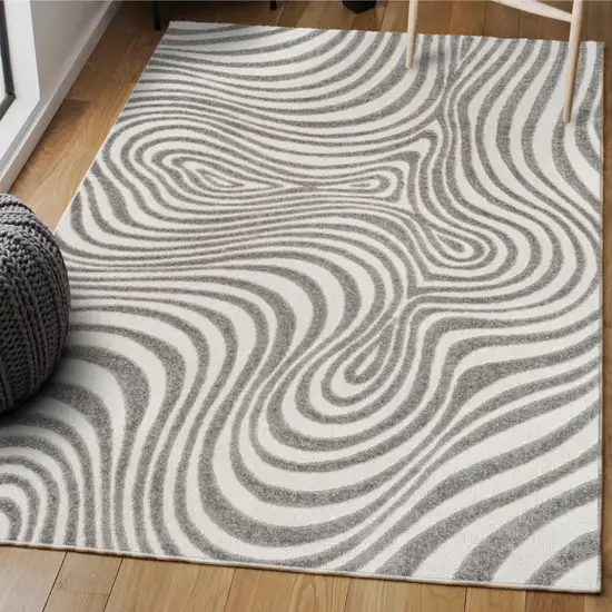 Gray And Ivory Abstract Indoor Outdoor Area Rug Photo 9