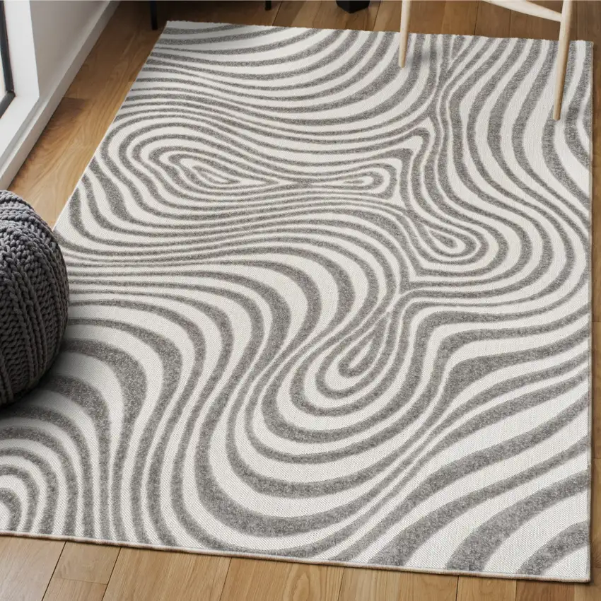 Gray And Ivory Abstract Indoor Outdoor Area Rug Photo 9