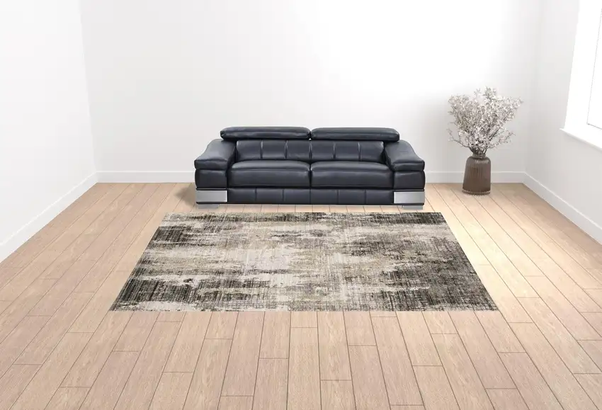 Gray And Ivory Abstract Power Loom Area Rug Photo 3