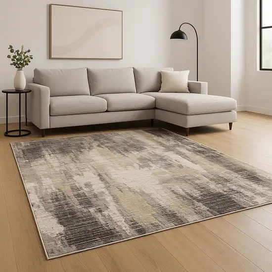 Gray And Ivory Abstract Power Loom Area Rug Photo 1