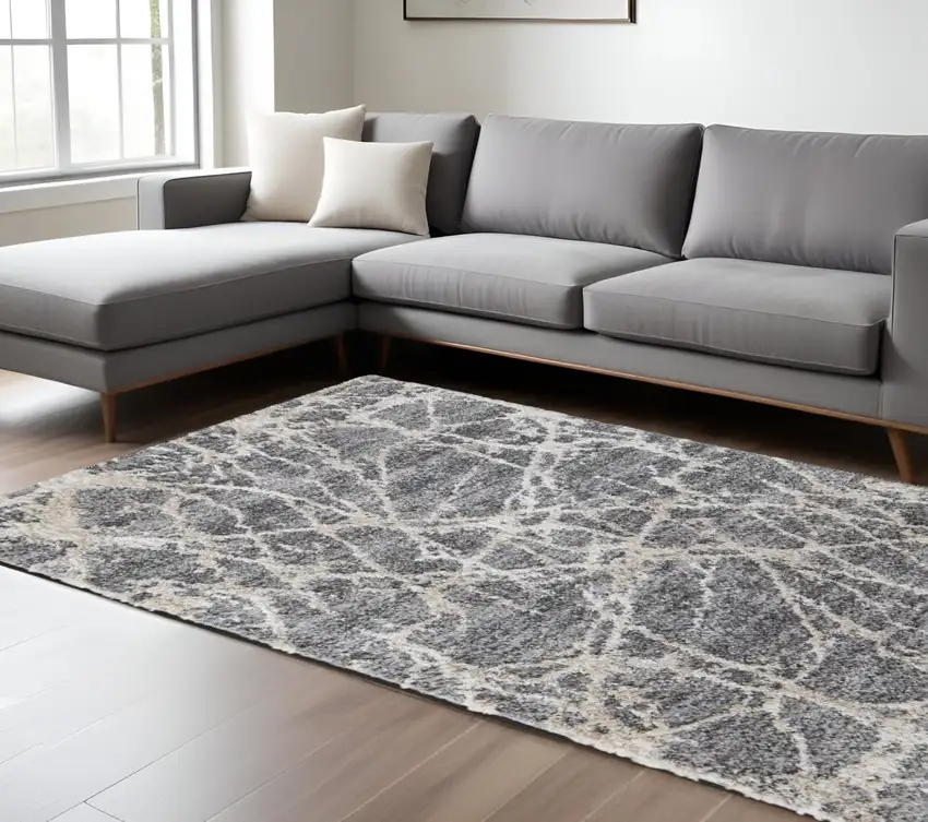 Gray and Ivory Abstract Power Loom Area Rug Photo 1