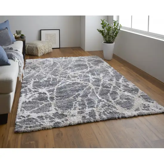 Gray and Ivory Abstract Power Loom Area Rug Photo 6