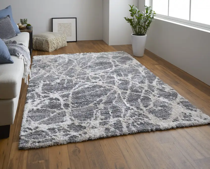 Gray and Ivory Abstract Power Loom Area Rug Photo 6