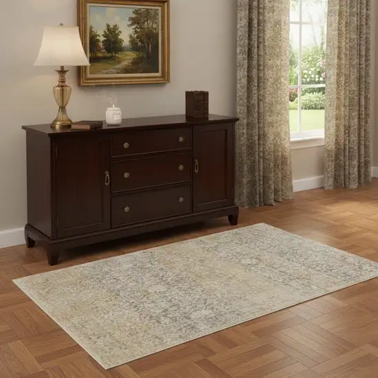 Gray And Ivory Abstract Power Loom Distressed Area Rug Photo 1