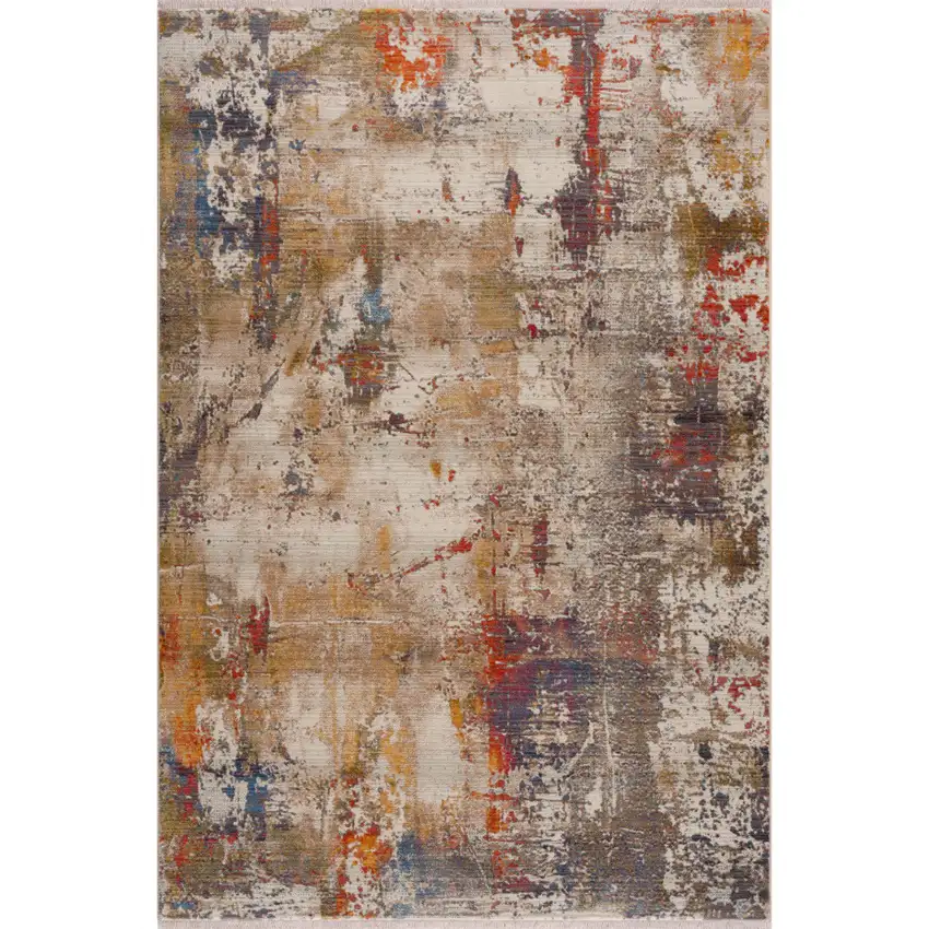 Gray And Ivory Abstract Power Loom Distressed Stain Resistant Area Rug Photo 1