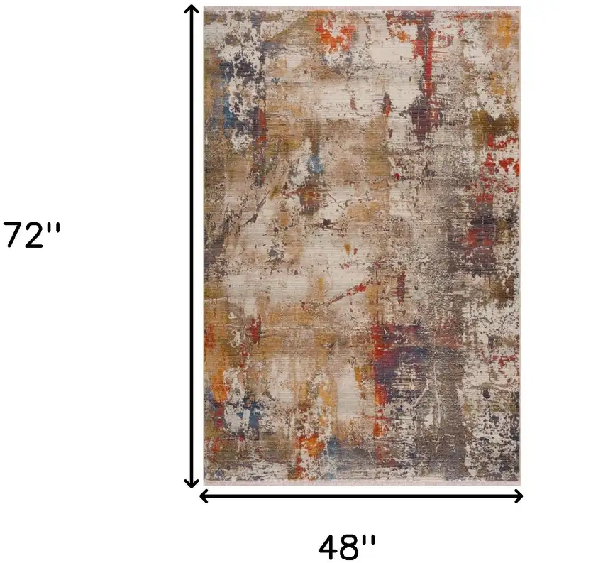 Gray And Ivory Abstract Power Loom Distressed Stain Resistant Area Rug Photo 9