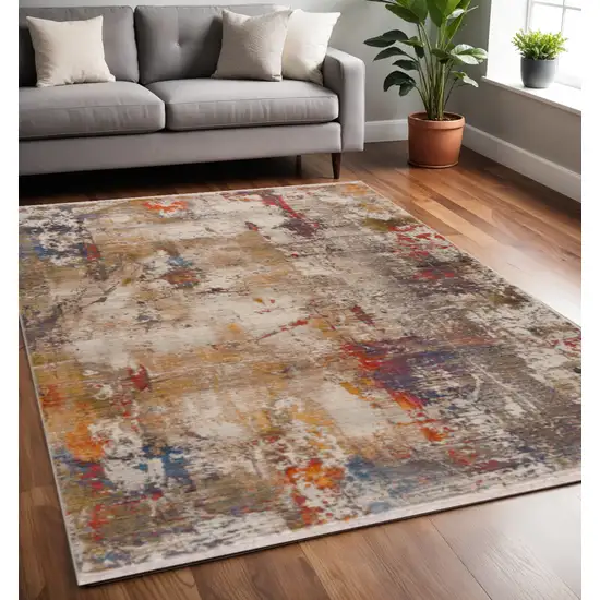 Gray And Ivory Abstract Power Loom Distressed Stain Resistant Area Rug Photo 1