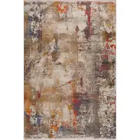 Photo of Gray And Ivory Abstract Power Loom Distressed Stain Resistant Area Rug