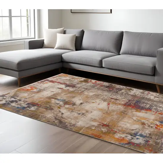 Gray And Ivory Abstract Power Loom Distressed Stain Resistant Area Rug Photo 1
