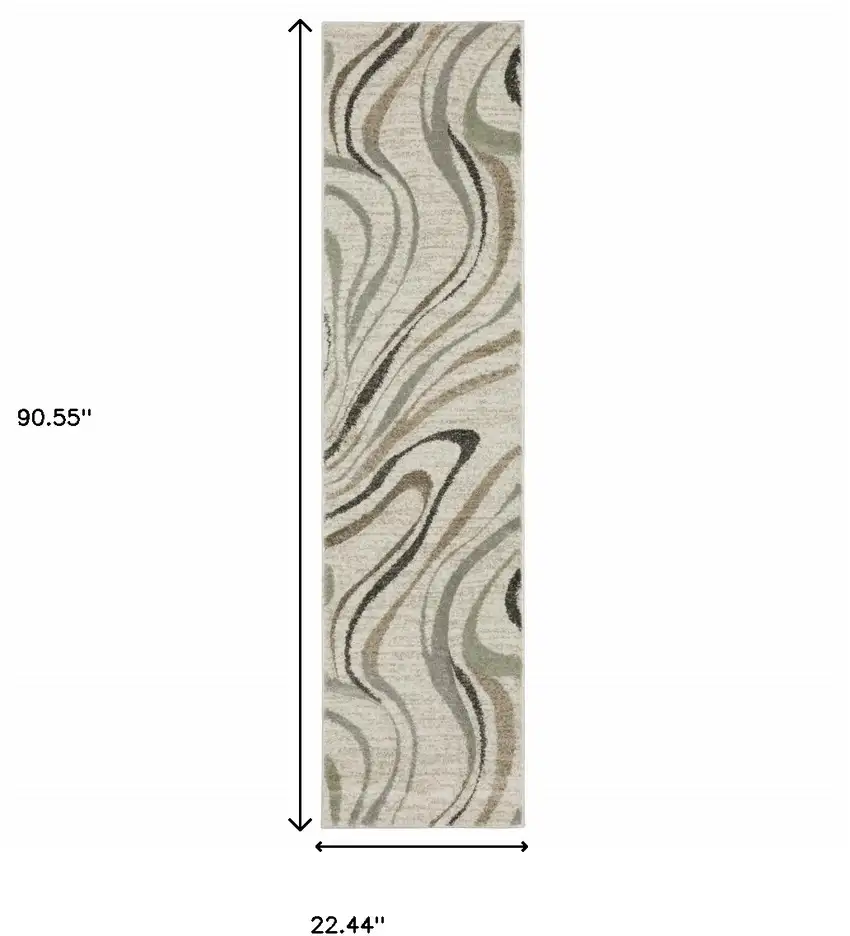 Gray And Ivory Abstract Power Loom Runner Rug Photo 7