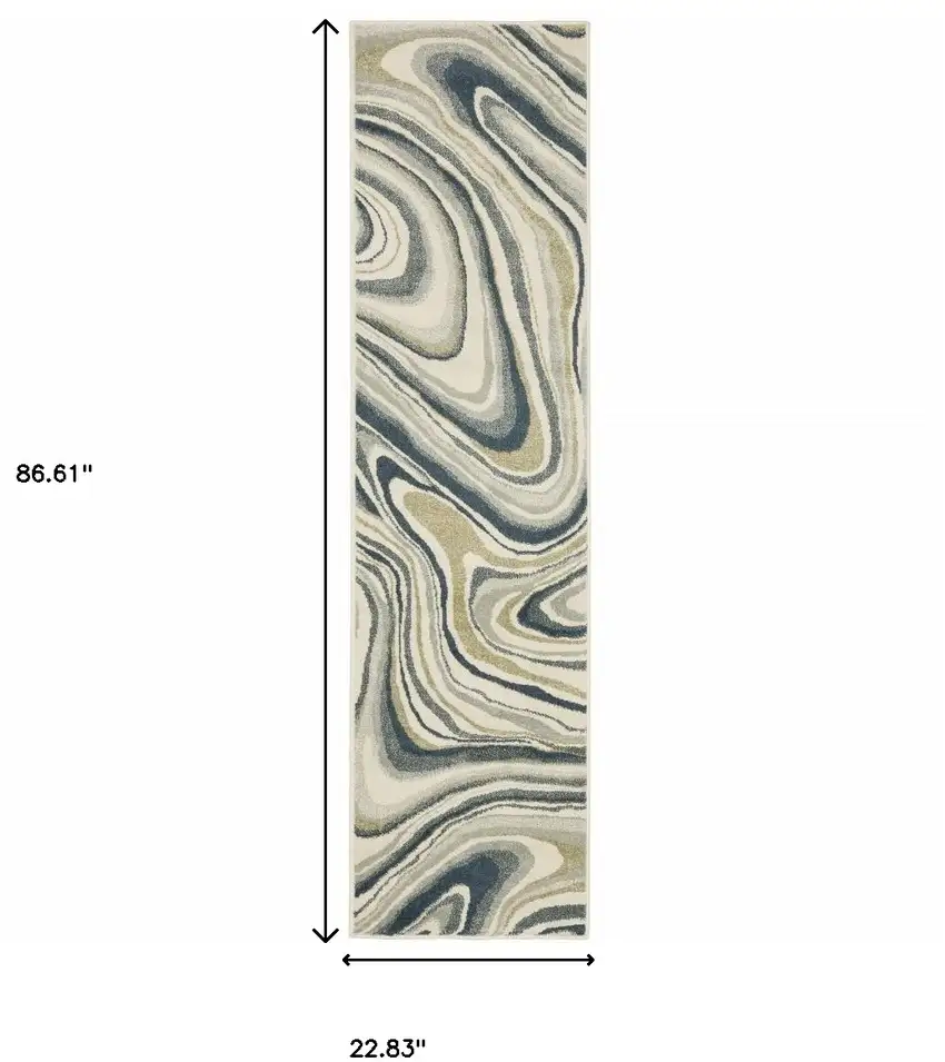 Gray And Ivory Abstract Power Loom Runner Rug Photo 8