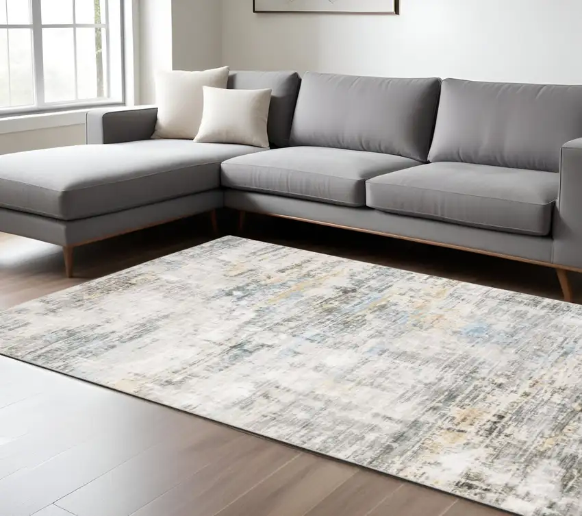 Beige And Gray Abstract Distressed Area Rug Photo 1