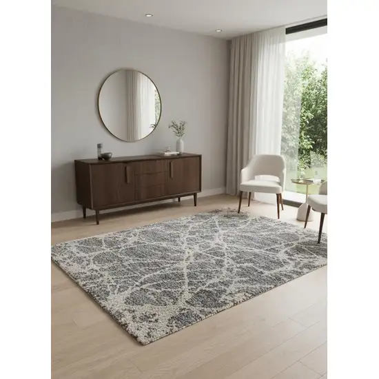 Gray And Ivory Abstract Power Loom Stain Resistant Area Rug Photo 1