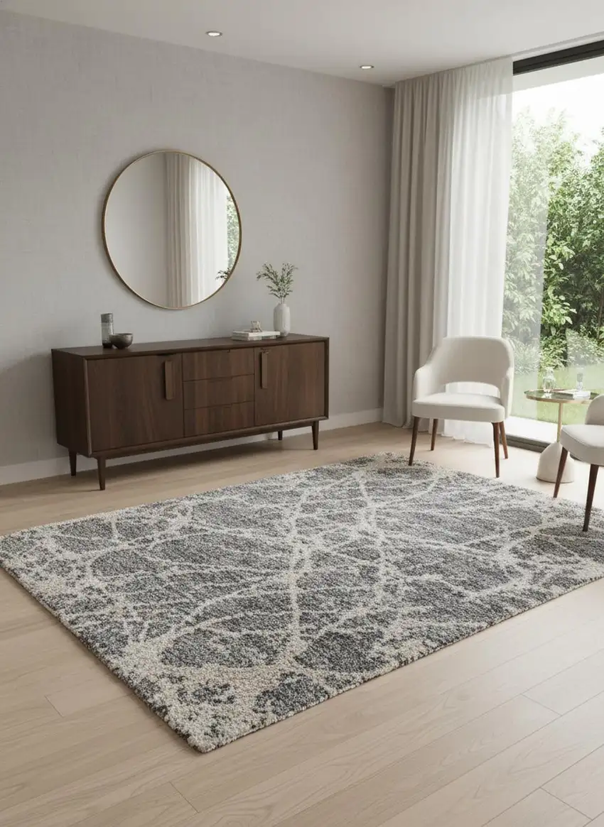 Gray And Ivory Abstract Power Loom Stain Resistant Area Rug Photo 1