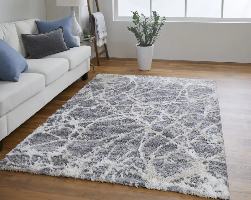 Gray And Ivory Abstract Power Loom Stain Resistant Area Rug Photo 3