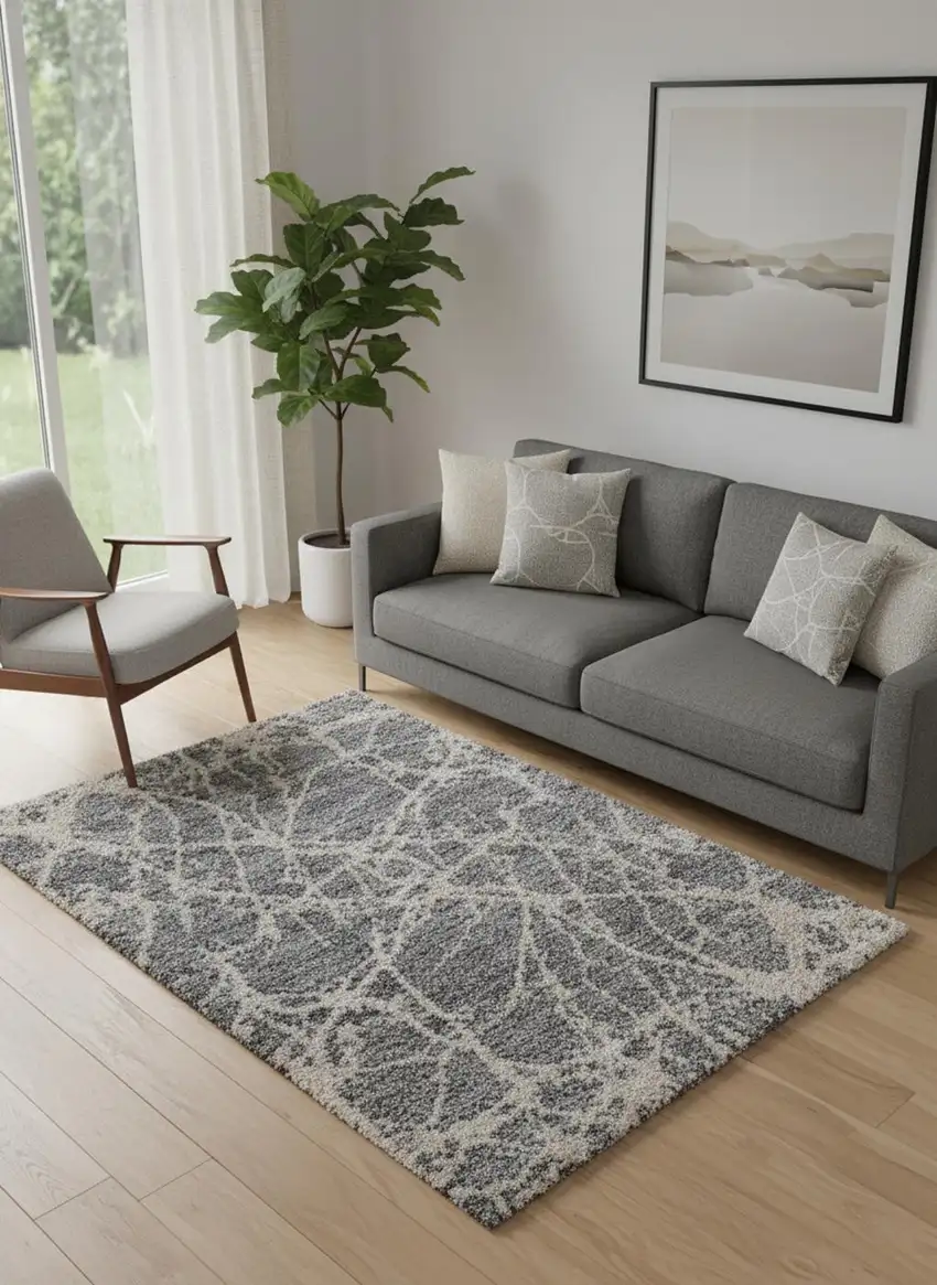 Gray And Ivory Abstract Power Loom Stain Resistant Area Rug Photo 1