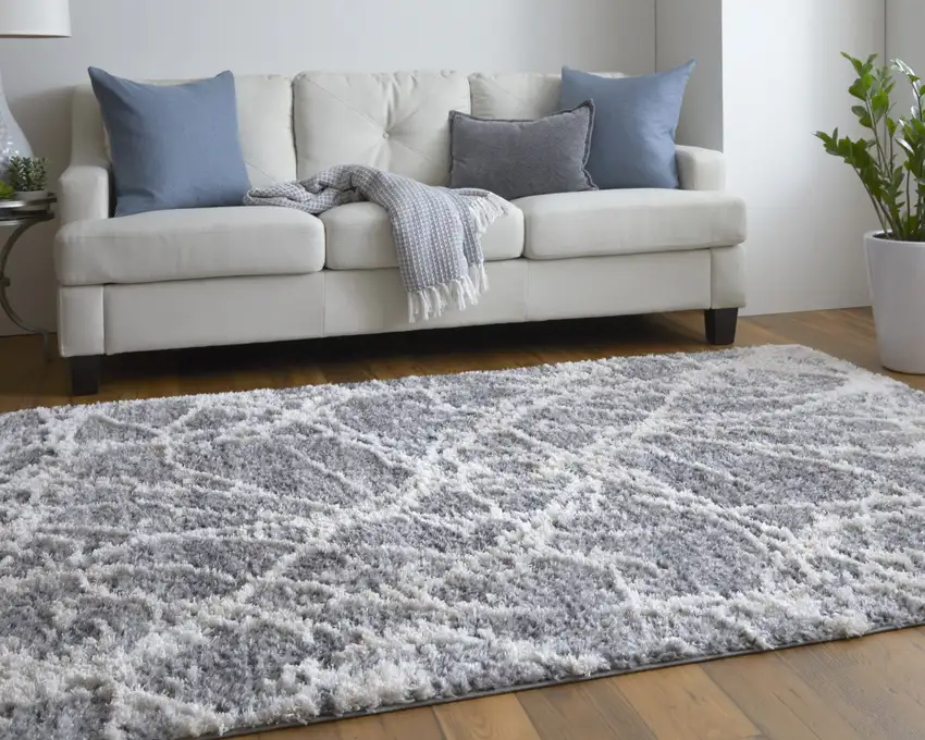 Gray And Ivory Abstract Power Loom Stain Resistant Area Rug Photo 6