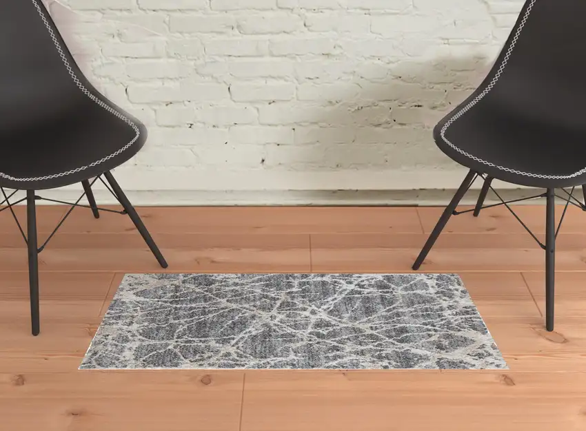 Gray And Ivory Abstract Power Loom Stain Resistant Area Rug Photo 2