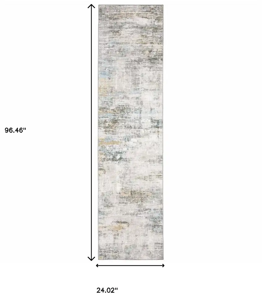 Gray And Ivory Abstract Power Loom Stain Resistant Runner Rug Photo 10