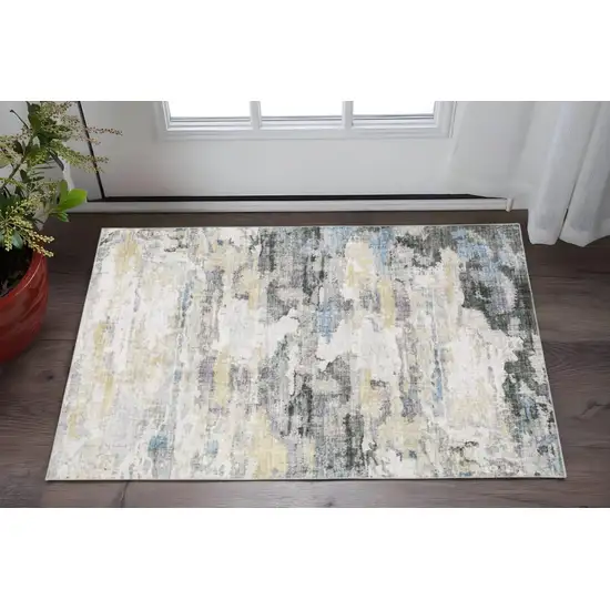 Ivory And Gray Abstract Distressed Area Rug Photo 1