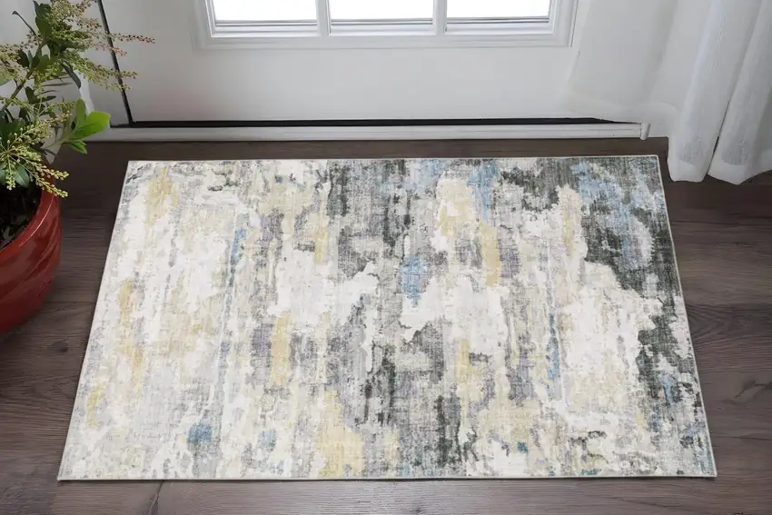Ivory And Gray Abstract Distressed Area Rug Photo 1