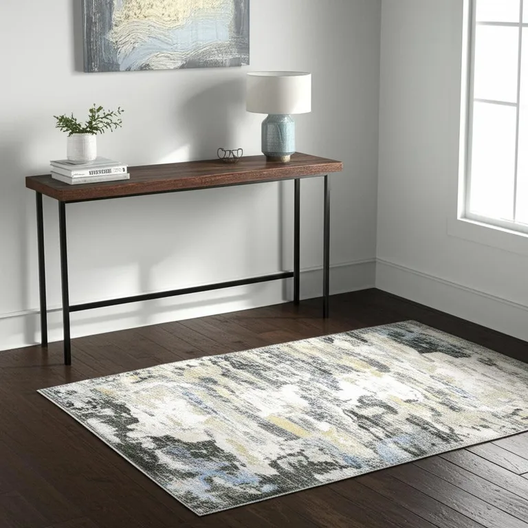 Gray And Ivory Abstract Printed Stain Resistant Non Skid Area Rug Photo 2