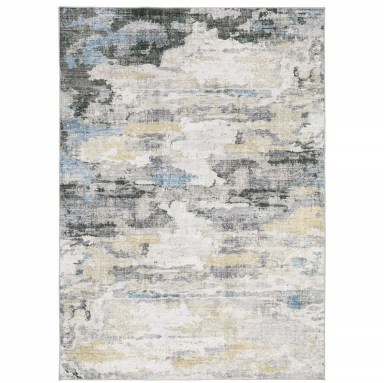 Gray And Ivory Abstract Printed Stain Resistant Non Skid Area Rug Photo 3