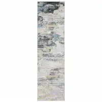 Photo of Gray And Ivory Abstract Printed Stain Resistant Non Skid Runner Rug