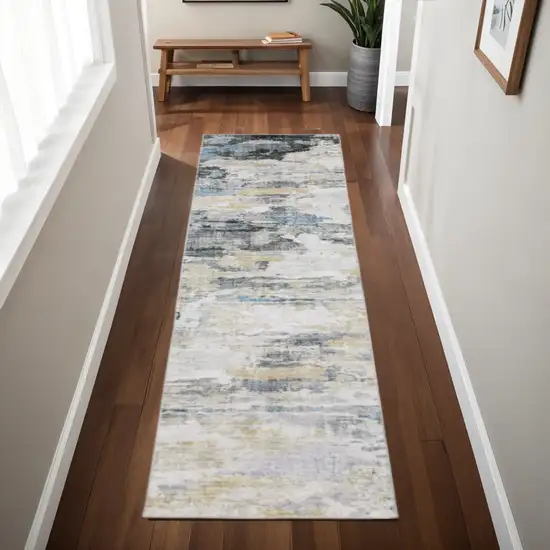 Gray And Ivory Abstract Printed Stain Resistant Non Skid Runner Rug Photo 1