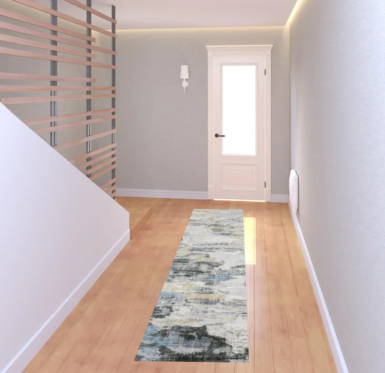 Gray And Ivory Abstract Printed Stain Resistant Non Skid Runner Rug Photo 2