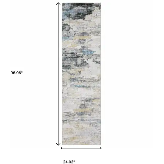 Gray And Ivory Abstract Printed Stain Resistant Non Skid Runner Rug Photo 3