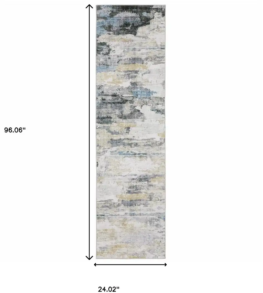 Gray And Ivory Abstract Printed Stain Resistant Non Skid Runner Rug Photo 3
