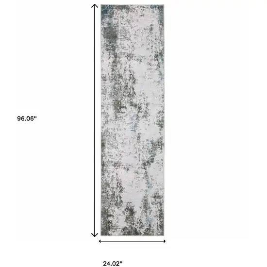 Gray And Ivory Abstract Printed Stain Resistant Non Skid Runner Rug Photo 3
