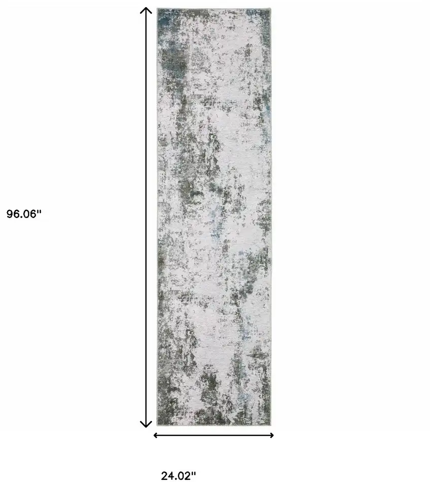 Gray And Ivory Abstract Printed Stain Resistant Non Skid Runner Rug Photo 3