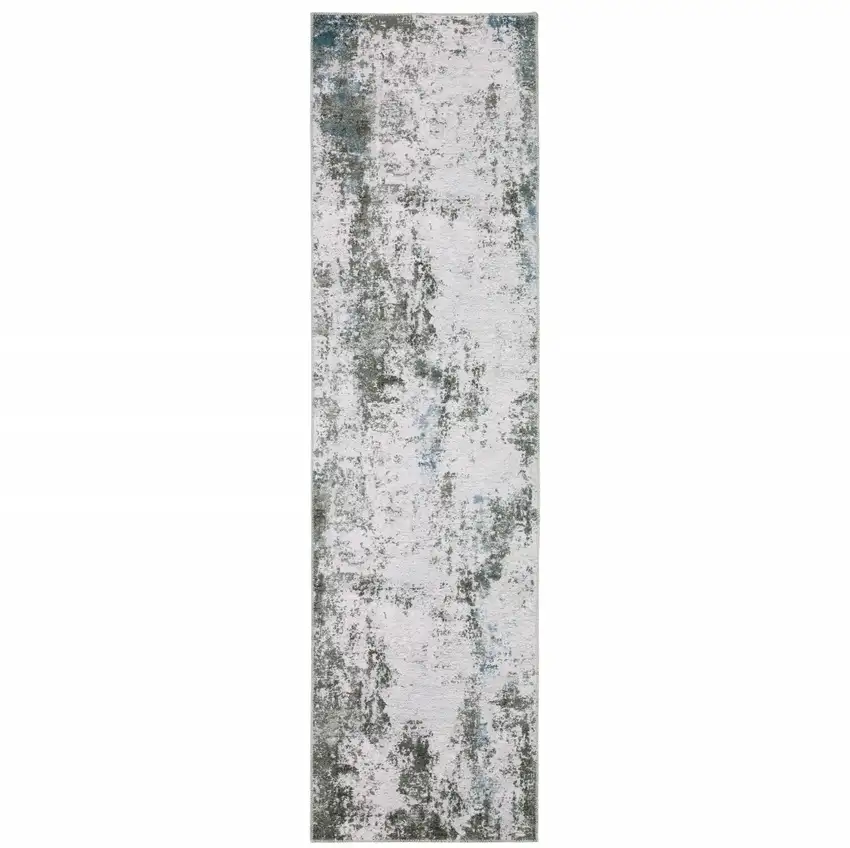 Gray And Ivory Abstract Printed Stain Resistant Non Skid Runner Rug Photo 1