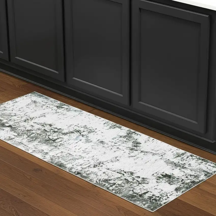 Gray And Ivory Abstract Printed Stain Resistant Non Skid Runner Rug Photo 1