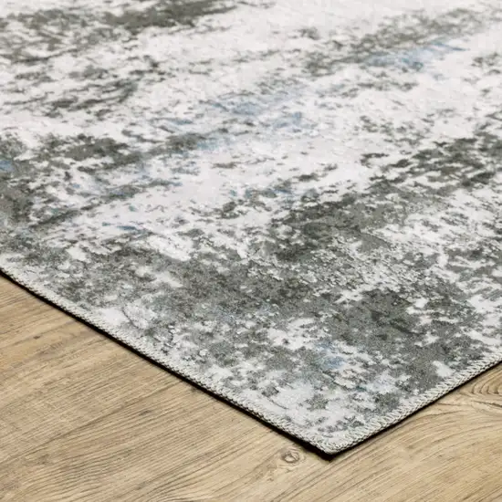 Gray And Ivory Abstract Printed Stain Resistant Non Skid Runner Rug Photo 4