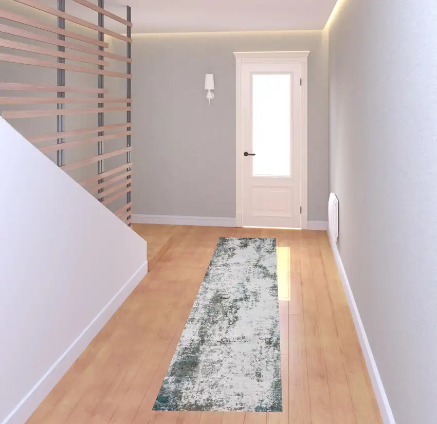 Gray And Ivory Abstract Printed Stain Resistant Non Skid Runner Rug Photo 3