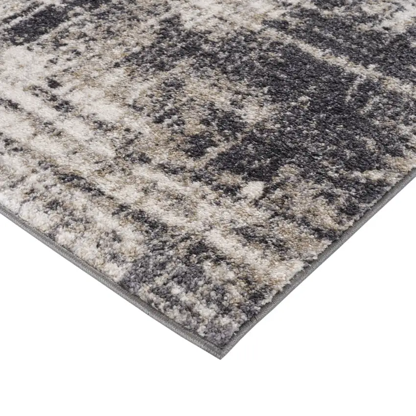 Gray And Ivory Abstract Runner Rug Photo 5