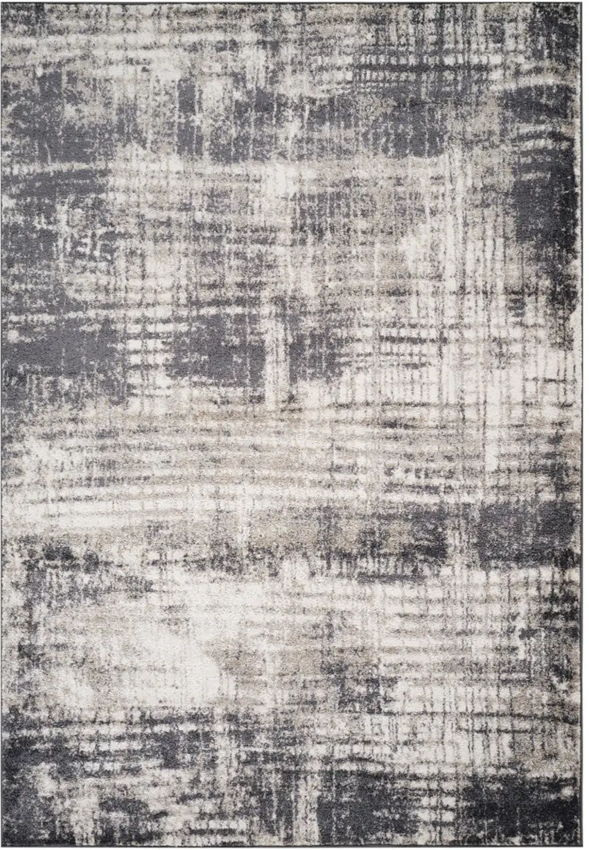 Gray And Ivory Abstract Runner Rug Photo 2