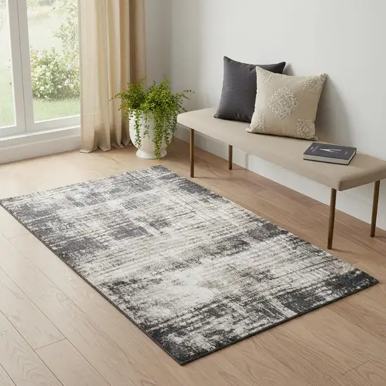 Gray And Ivory Abstract Runner Rug Photo 1