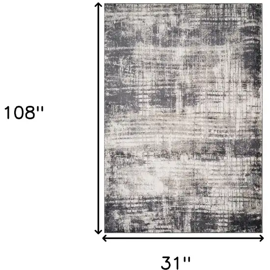 Gray And Ivory Abstract Runner Rug Photo 8