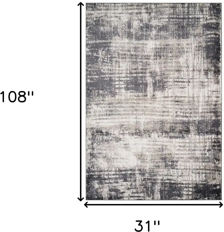 Gray And Ivory Abstract Runner Rug Photo 8