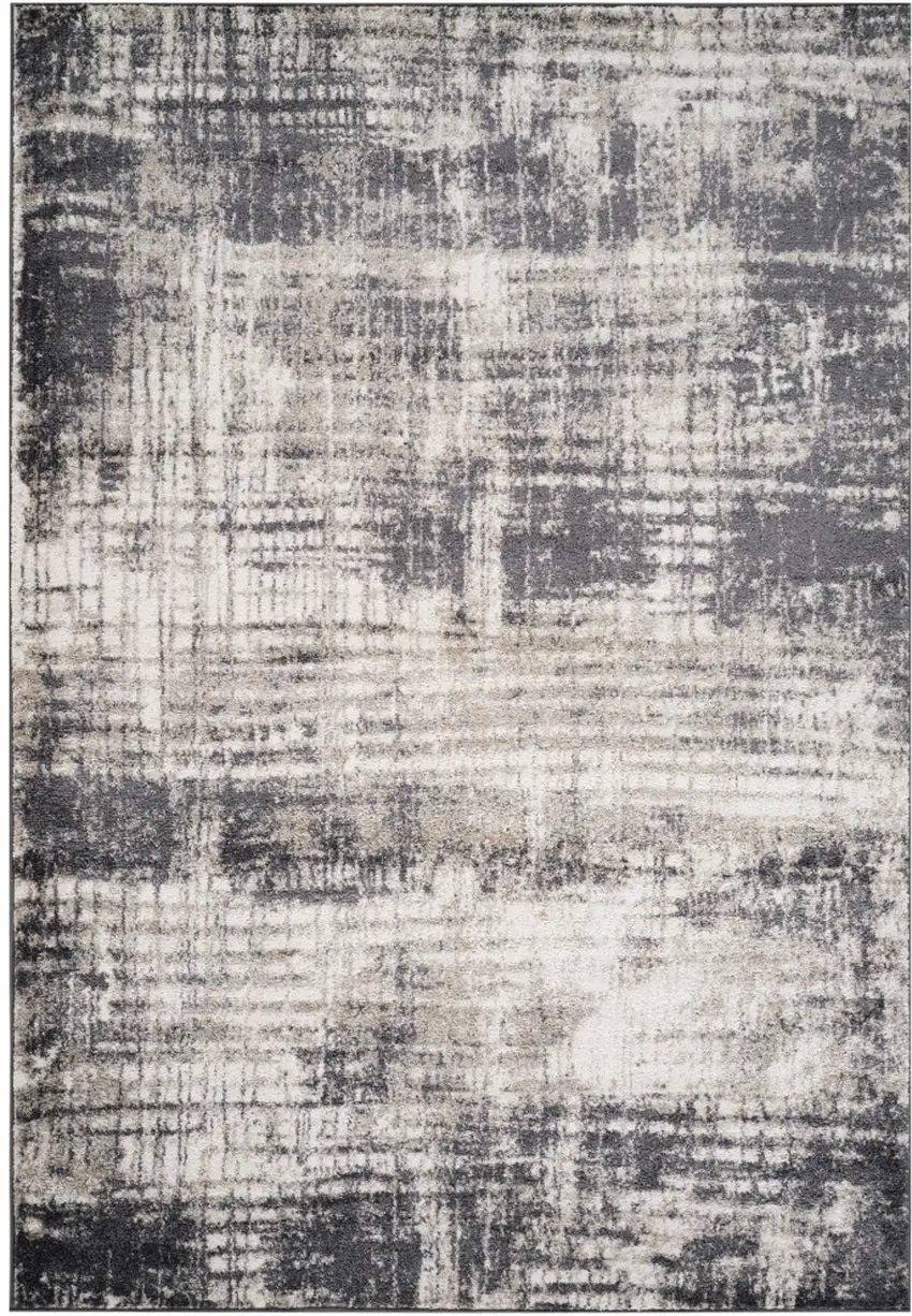 Gray And Ivory Abstract Runner Rug Photo 3