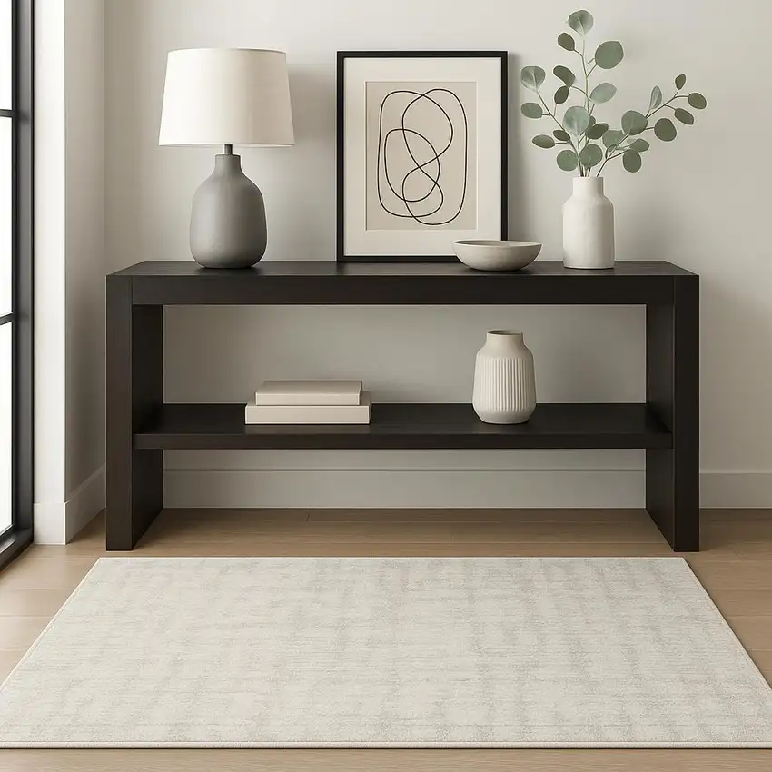 Gray And Ivory Abstract Shag Area Rug Photo 1