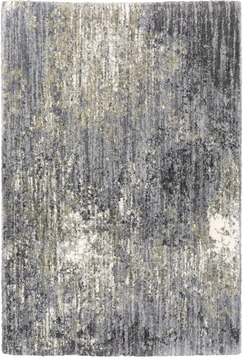 Gray And Ivory Abstract Shag Area Rug Photo 2