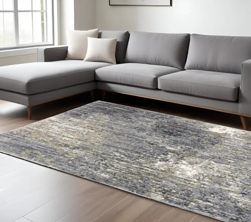 Gray And Ivory Abstract Shag Area Rug Photo 1
