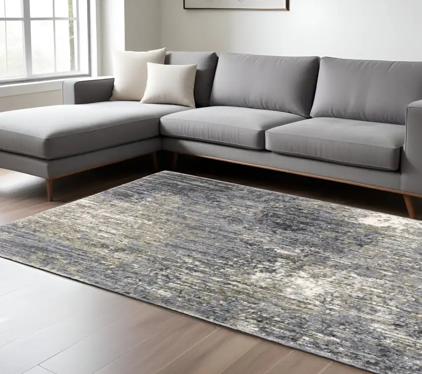 Gray And Ivory Abstract Shag Area Rug Photo 1