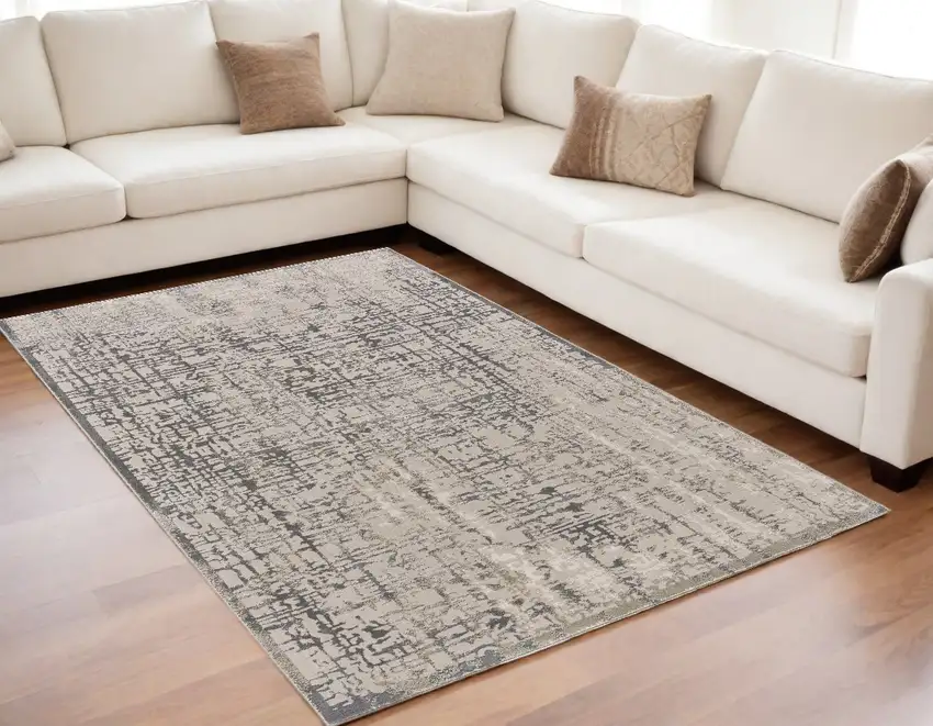 Gray And Ivory Abstract Stain Resistant Area Rug Photo 1