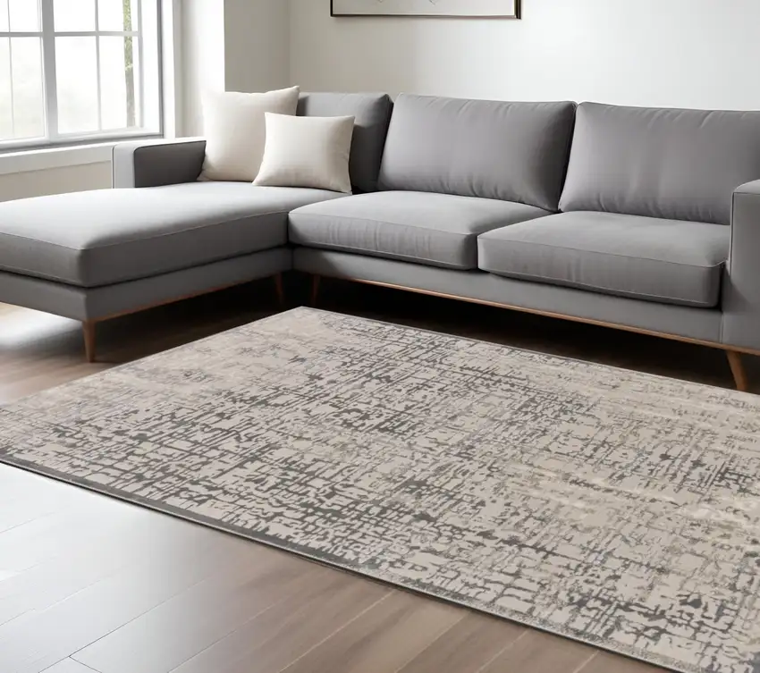 Gray and Ivory Abstract Area Rug Photo 1